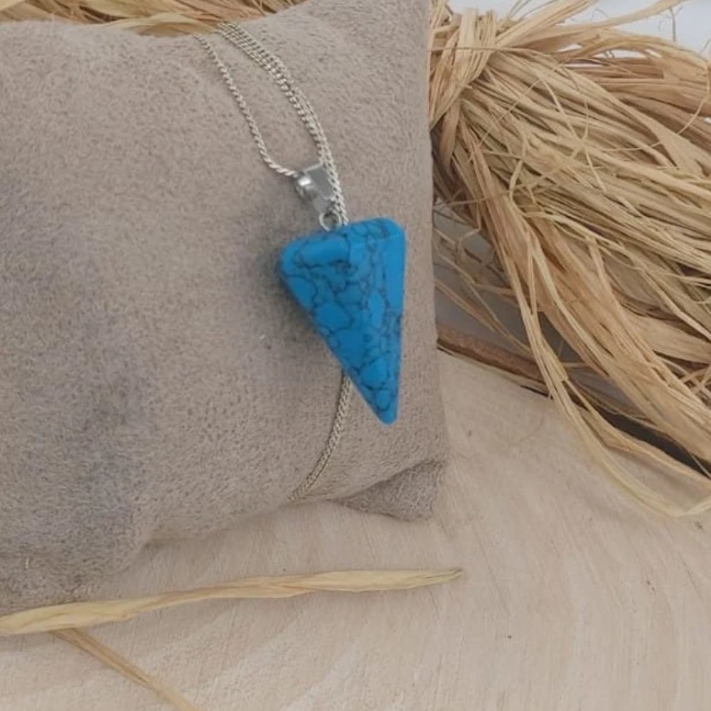 New Unisex Blue Turquoise Pendulum Sterling Silver Healing Crystal Necklace - Picture 3 of 8